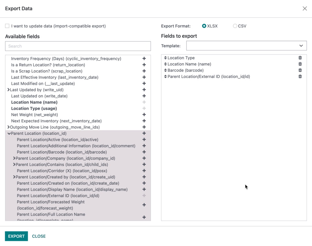 Upload the warehouse map in Odoo